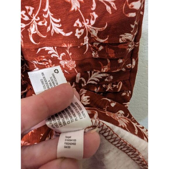 Knox Rose Women's Floral Print Tiered Mini Dress Boho Stretch Rust Orange Medium - Picture 13 of 16